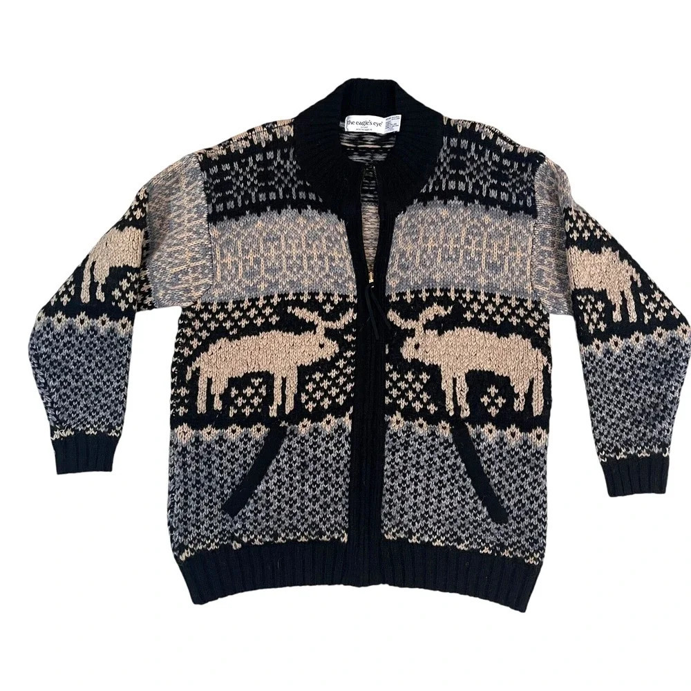 Vintage The Eagle's Eye Women's Chunky Knit Sweater Shetland 100% Wool SZ Large